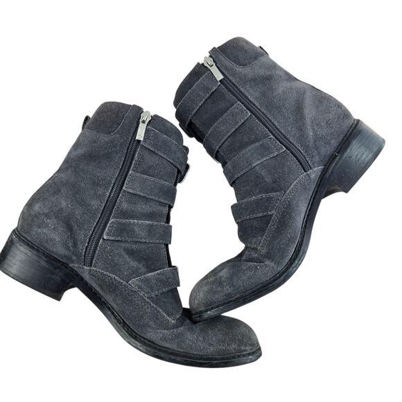 Marc Fisher Ankle Boots Womens 11 M Diante Gray Suede Silver Buckles Rock Biker - Picture 9 of 12